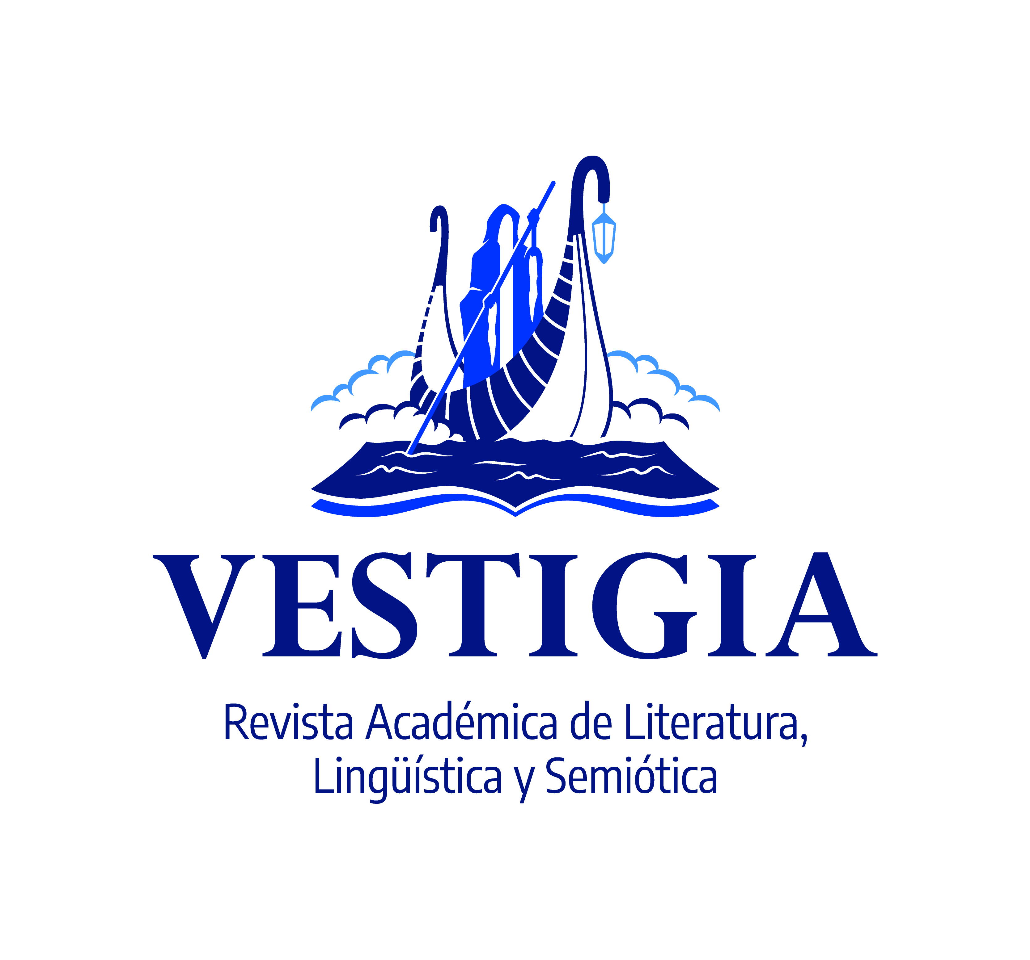 Logo de la revista. Caronte navegando, el rio Estigia toma forma de libro abierto. 